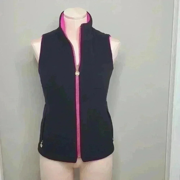 Lilly Pulitzer Brooklee REVERSIBLE Fleece Vest XXS in Pink Grenadine/Black - Picture 6 of 14